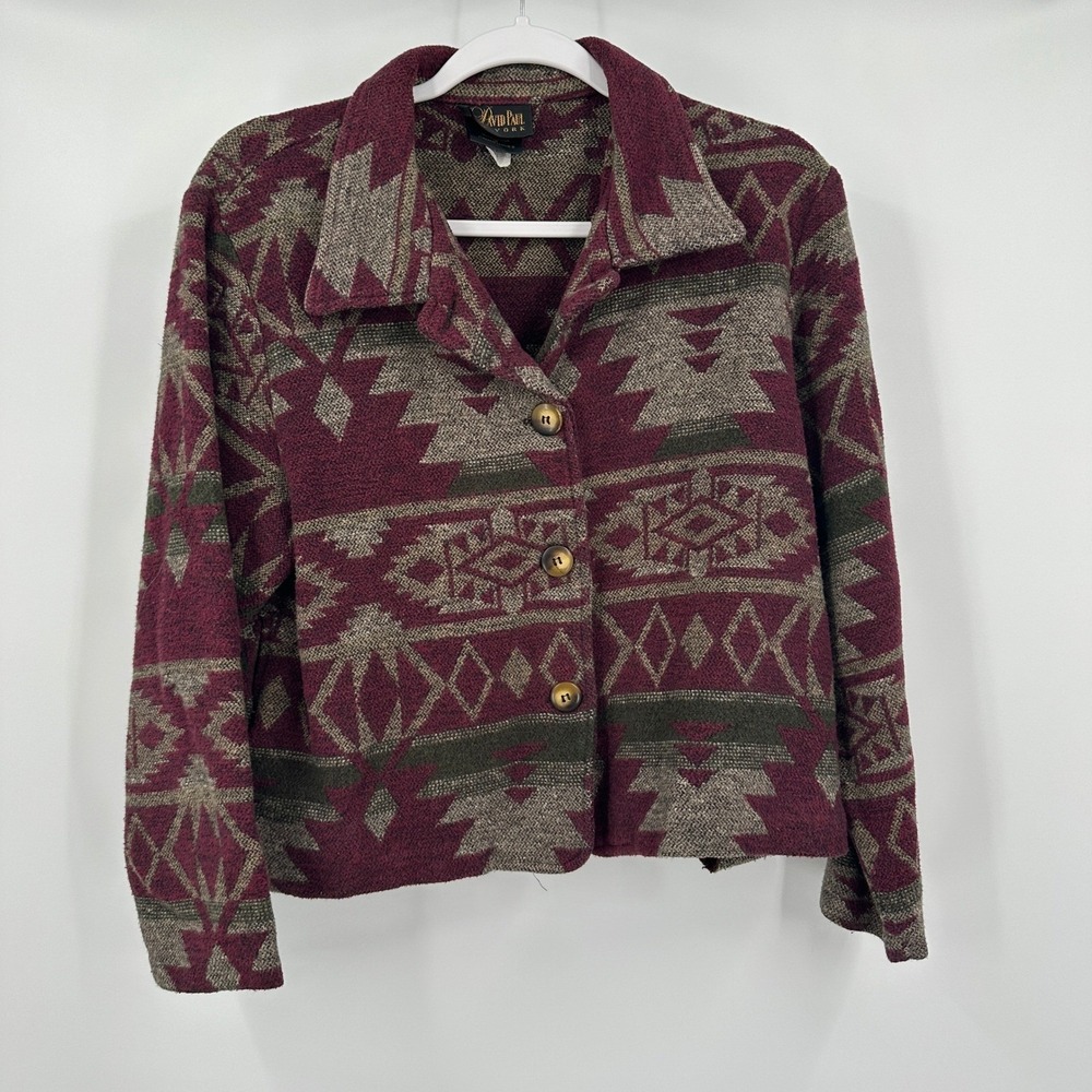 Womens Vintage Boho Southwestern Tapestry Jacket Size M Aztec Western Earthy USA